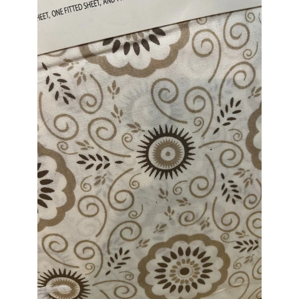 Living Quarters Full Brown Floral Medallion Sheet Set Deep Pocket 200 TC Bon Ton